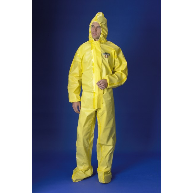 Coveralls, ChemMax® 1, zipper closure, attached hood, boots, elastic wrists - Latex, Supported